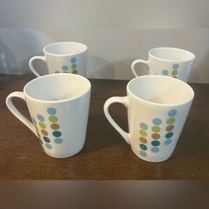 Gibson Home Green Blue Turquoise Brown Polka Dot Mugs Cups Set Of 4 All Pristine